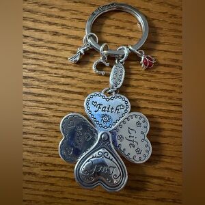 Brighton Lucky Clover Heart Silver Heart Key Fob with charms